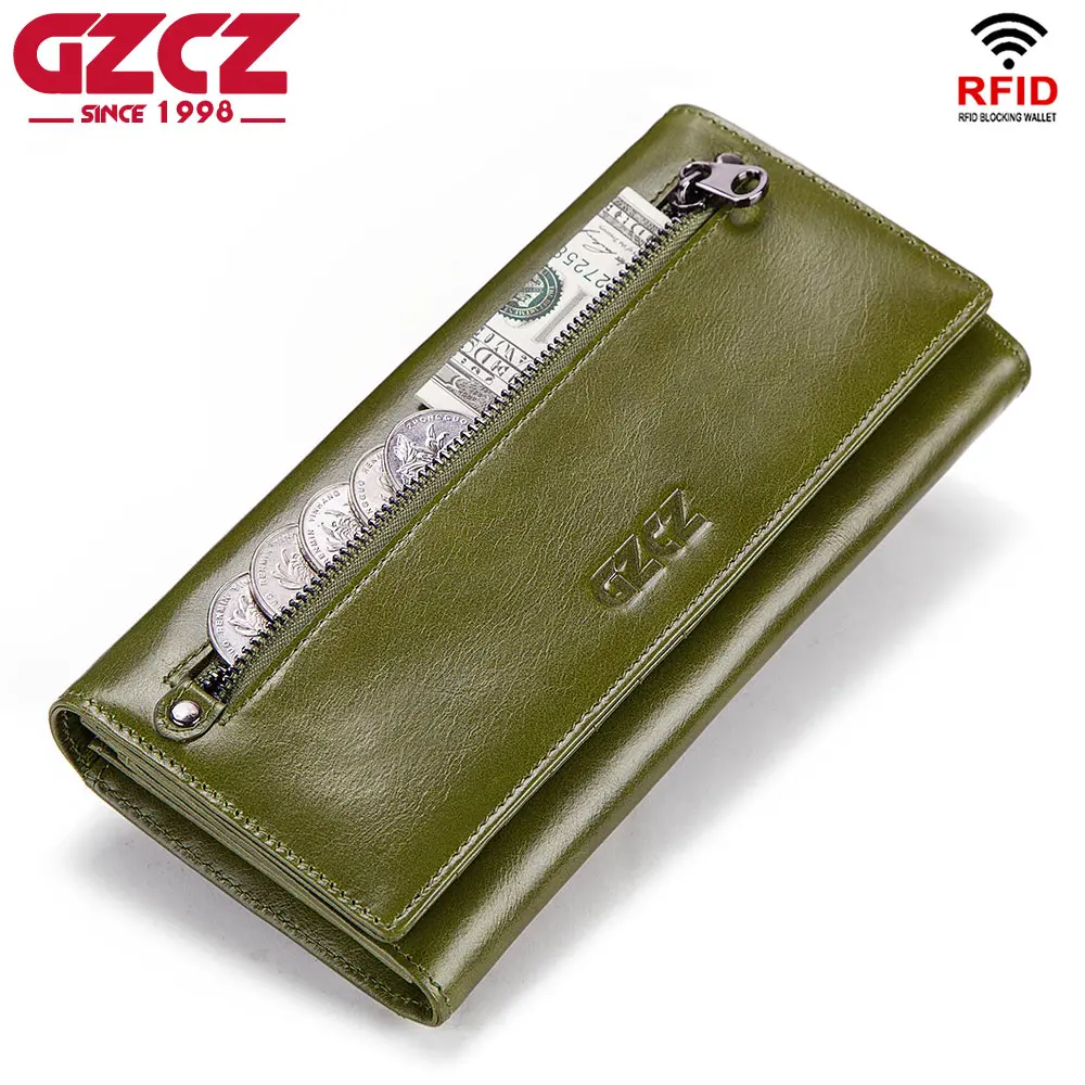 GZCZ Genuine Leather Women Wallets Female Luxury Brand Long Clutch