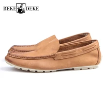 Новая мода слипоны лоферы из натуральной кожи осень для мужчин Ретро повседневная обувь мужской низкий каблук Sepatu Pria Schuhe Herren серый коричневый