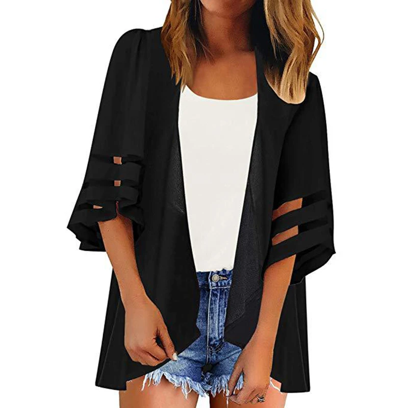 Summer Boho Holiday Plus Size 3XS-3XL Womens Floral Kimono Cardigan Top Female Casual Loose Mesh Shawl Bikini Cover Up Blouse