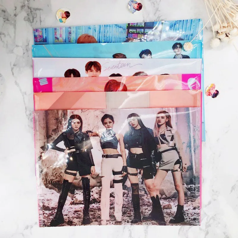 

BLACKPINK GOT7 TWICE PVC Zipper Pocket File Folder Travel Journal Notebook Planner Accessories Card Holder Storage Pouch Bag