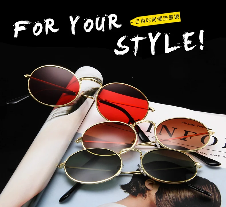 Cute Sexy Retro Oval Sunglasses Women Small Gold Black Vintage Retro Sun Glasses Female Red Eyewear For Women Driver Goggles