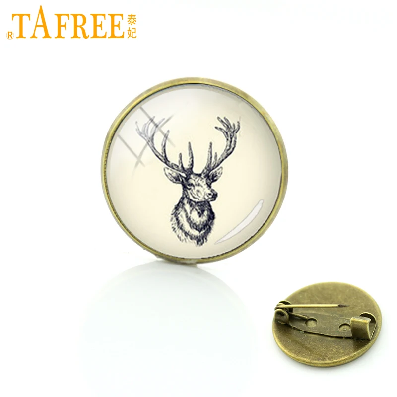 

TAFREE Elegant charming winter style deer art glass pins buck & doe brooches animal scorpion hippo badge jewelry T848