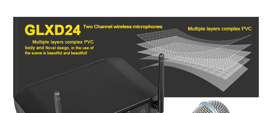 XTUGA Портативная Беспроводная микрофонная система с 2 ручными микрофоном, коробка для переноски, беспроводная, для сцены, церкви, свадьбы, вечерние GLXD24