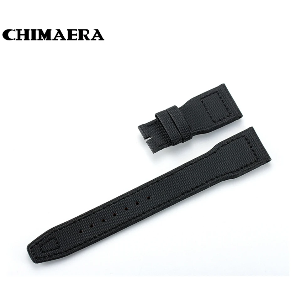 CHIMAERA 22mm Black Fabric Leather Watchband Watch Straps Deployment