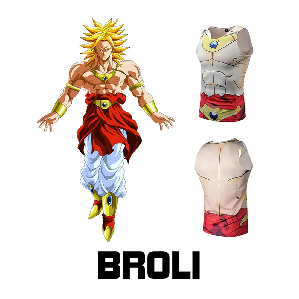 

New anime cosplay costume Unisex Summer Sleeve Anime Dragon Ball Brol 3D Print Vest Stretch Sports Fitness Quick Dry