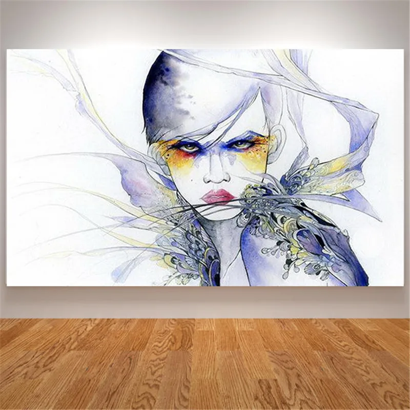 

Wall Art Canvas Painting Living Room Decoration Watercolor Girl Women Portrait Bedroom Decor Cuadros Decoracion Salon Picture