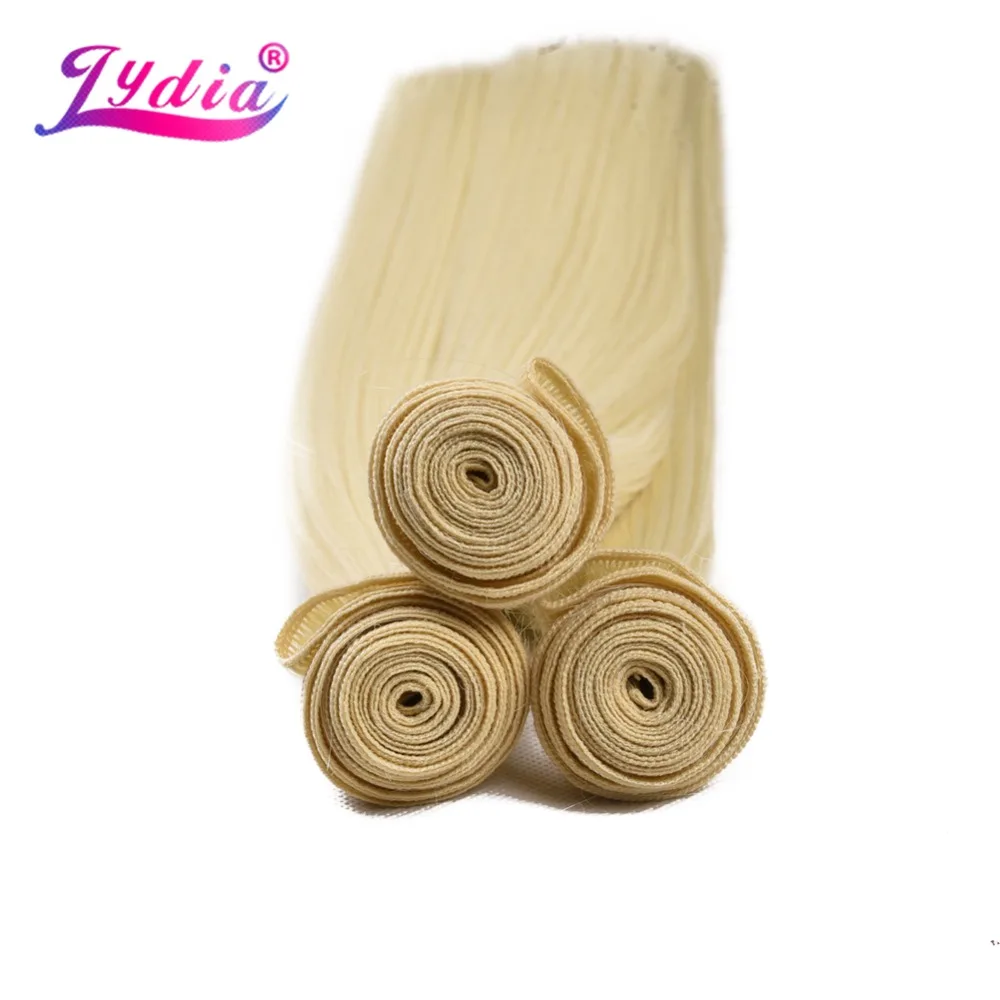 Lydia Synthetic Yaki Straight Hair Weave With Double Weft 613# Blonde Hair Bundles 16inch-20inch 4pcs/Pack With Free Closure
