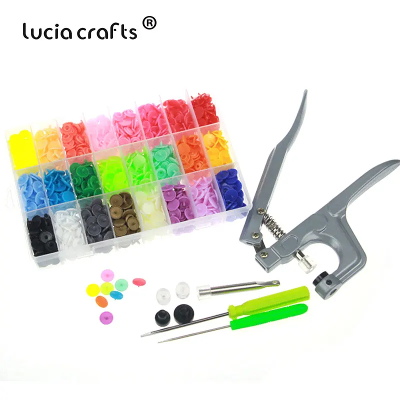 

1Box/lot 24 colors 360sets+Tool Button Fastener Snaps Press Pliers Hand Punching Tool Resin Snap Clamp for DIY Sewing 089165