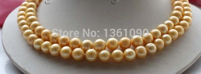 

bjc 000482 Natural 10mm Golden Round Pearl Necklace 925silver clasp (C0309)