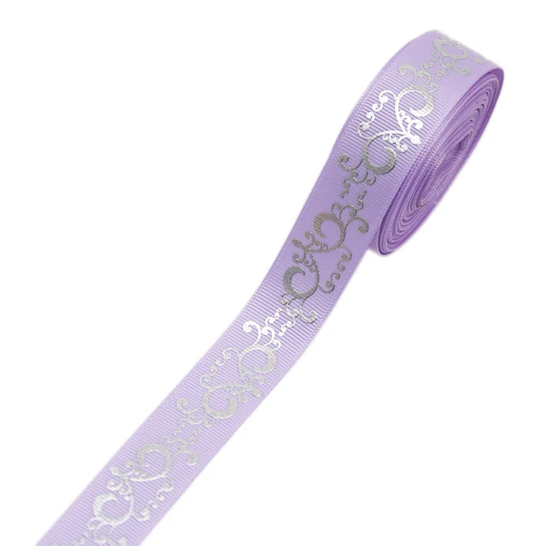10 yards/lot) 22mm White Hot stamping foil flower grosgrain ribbon gift wedding cheap ribbons - Цвет: Лиловый