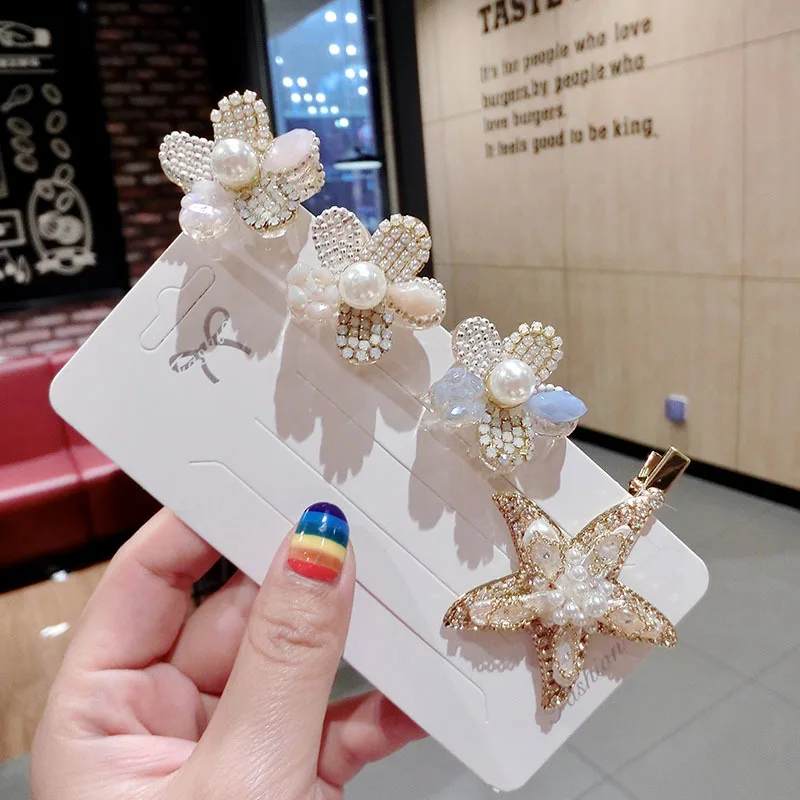 

HZ 2019 Imitation Pearls Rhinestone Flower Starfish Hair Clip Hair Grip Barrettes Fashion Hairpin Hair Accessories for Women