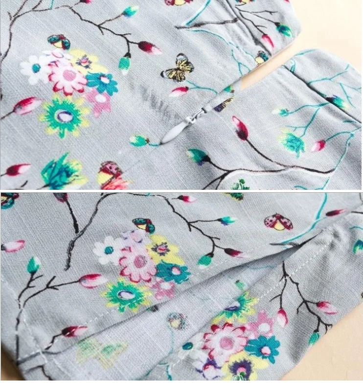 Women Linen Cotton Shanghai Plus Size Cheongsam Qipao Dresses XXXL 4XL 5XL Summer Short Chinese Traditional Printing Elegant  (5)