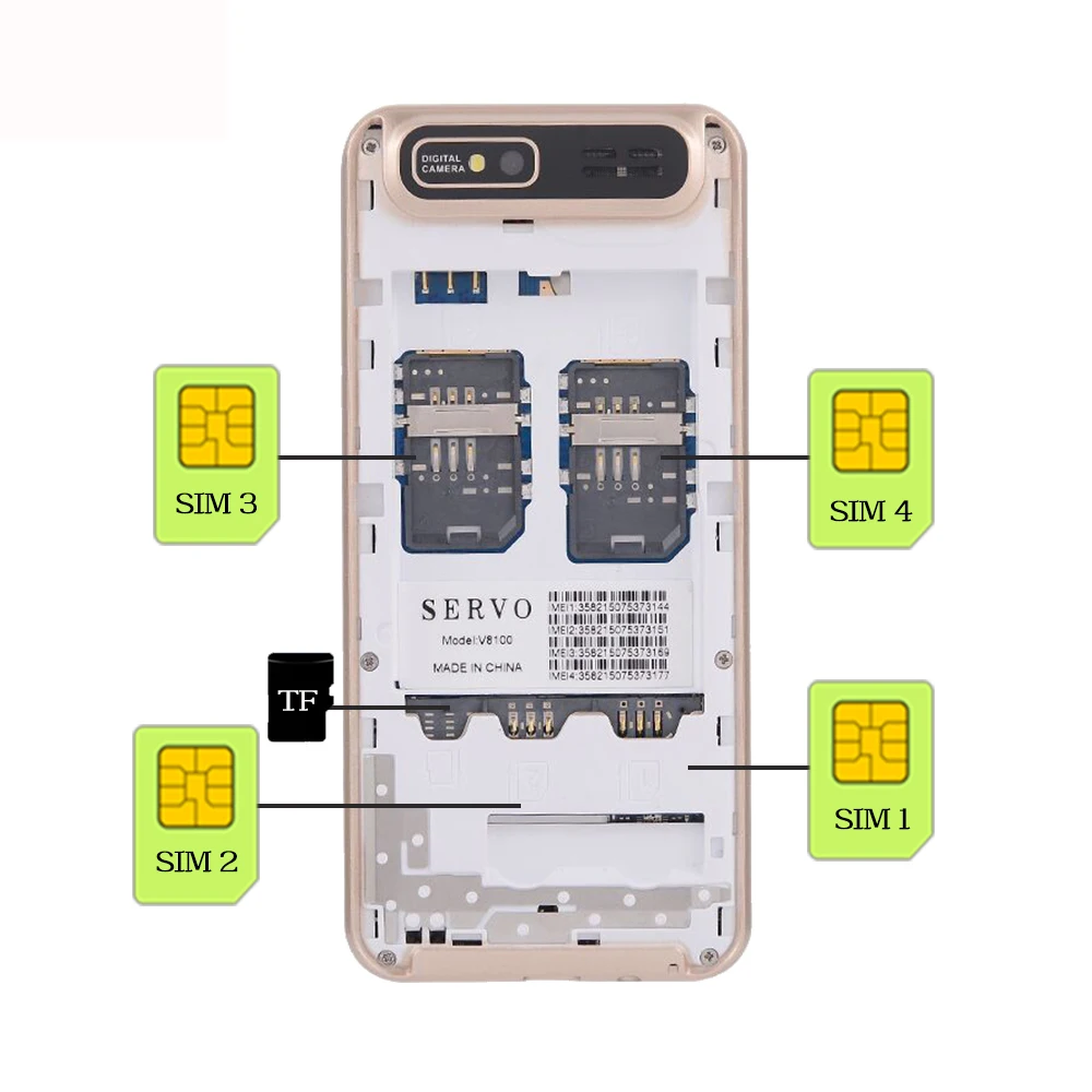 4 sim-карты мобильный телефон SERVO V8100 Bluetooth фонарик Quad band GSM 2,8 HD экран Quad SIM сотовый телефон