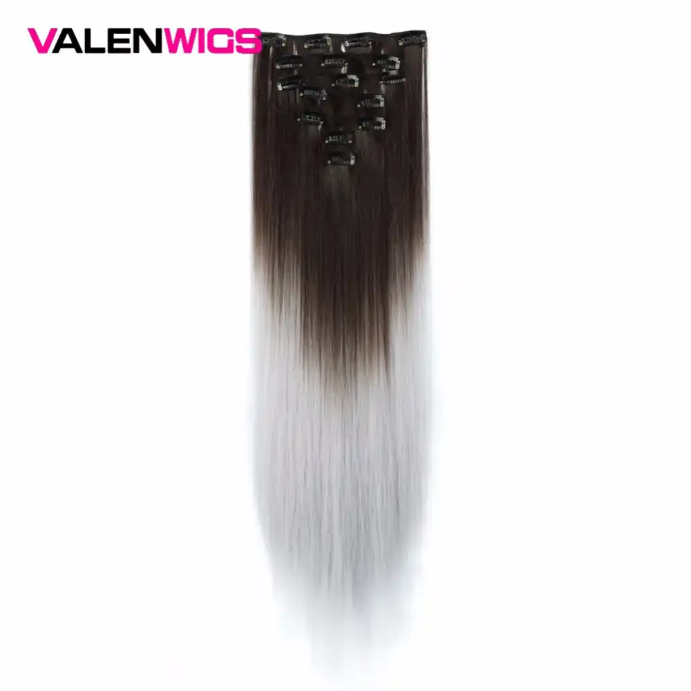 Valen Wigs Grey Hair Extension Heat Resistant Synthetic Hair Clip