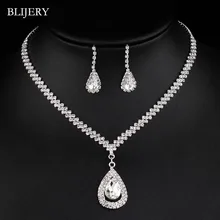 BLIJERY, Модные Ювелирные наборы для невесты, посеребренные кристаллы, длинные висячие ожерелья, серьги для женщин, свадебные ювелирные наборы