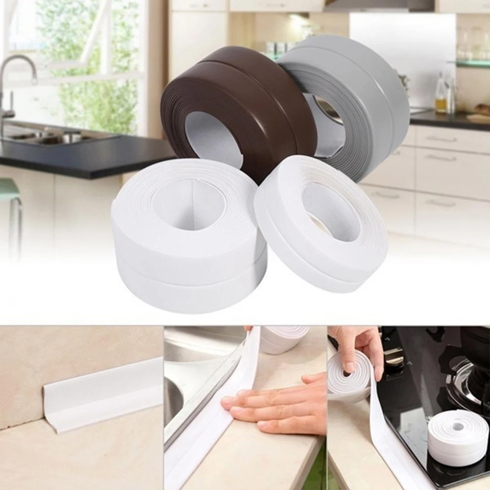 White Protective Sealer Tape Self Adhesive Bath Wall Sealing Strip Sink Basin Edge Trim Kitchen Tool Moisture-proof Anti-mildew