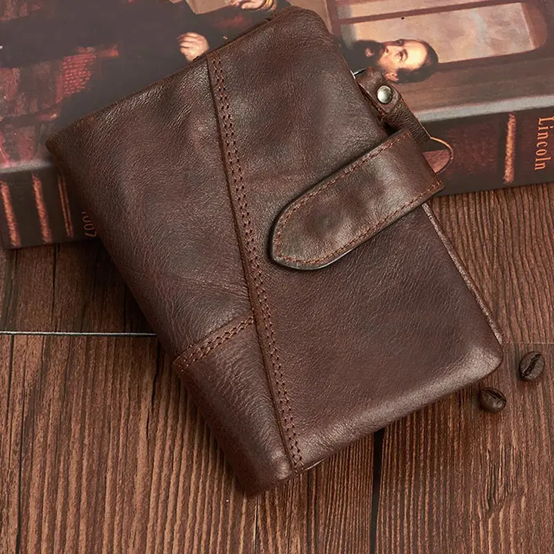 

New Genuine Leather Men's Wallet Fashion Casual Leather Short Wallet Retro Handmade Clutch Bag Solid Color Coin Purse MQB-32