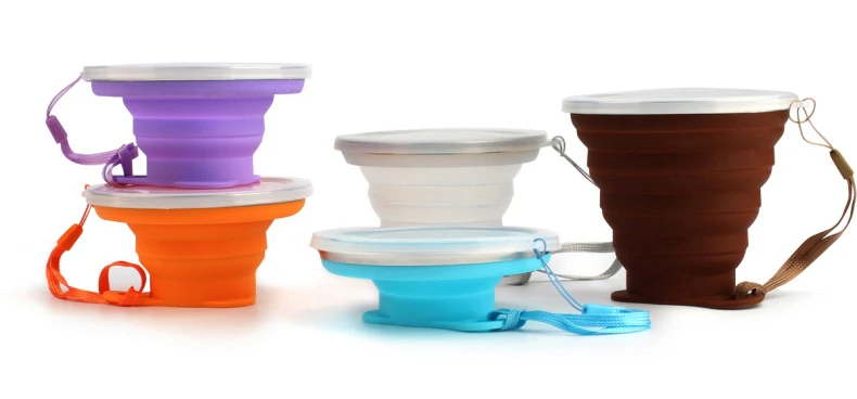 Folding Cup 270ml Outdoor Folding Coffee Cup Travel Mini Coffee Cups With LanyardLid Retractable Travel  Portable Gargle Cup (20)