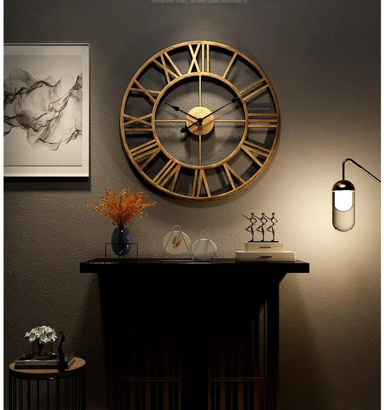 

40CM Oversized 3D Iron Decorative Wall Clock Retro Big Art Gear Roman Numerals Design The Clock On The Wall