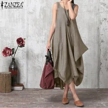 ZANZEA 2018 Vestido Mulheres Verão Maxi Vestido Ocasional V Pescoço Sem Mangas Irregular Hem Vestido Robe Femme Vestidos Longos 5XL Plus tamanho