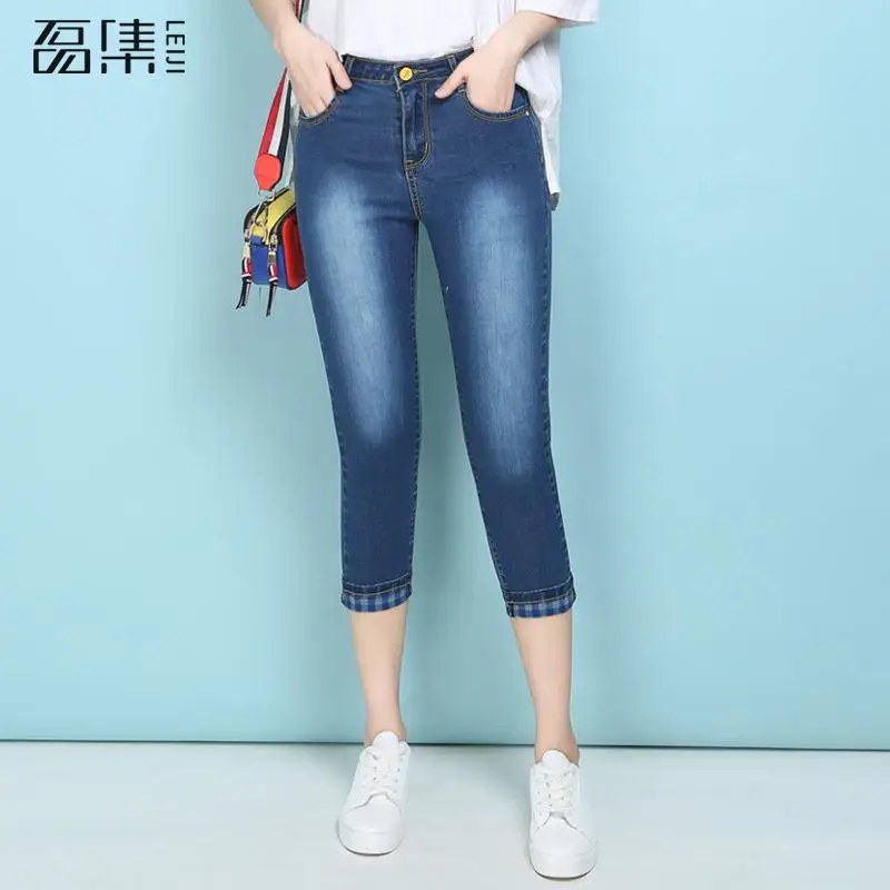 Jeans For Women High Waist Plus Size Calf length Softener Skinny Femme Capris Pencil Denim Pants Mom Jeans Pantalon
