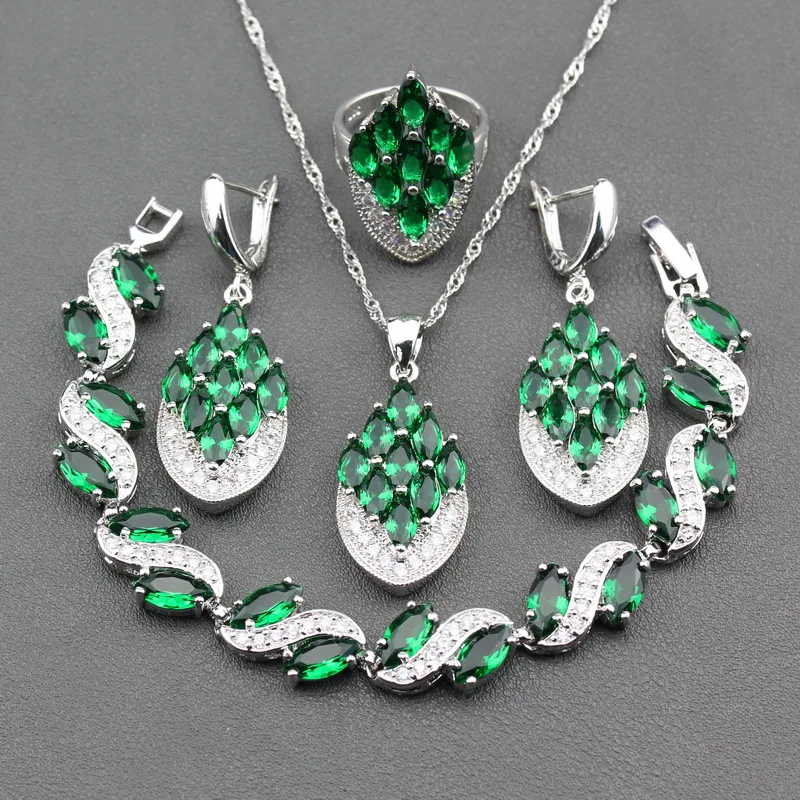 

Manny & Della Outstanding 925 Silver For Women Five Jewelry Sets Green Zircon Bracelet/Earrings/Pendant/Necklace/Ring JS217