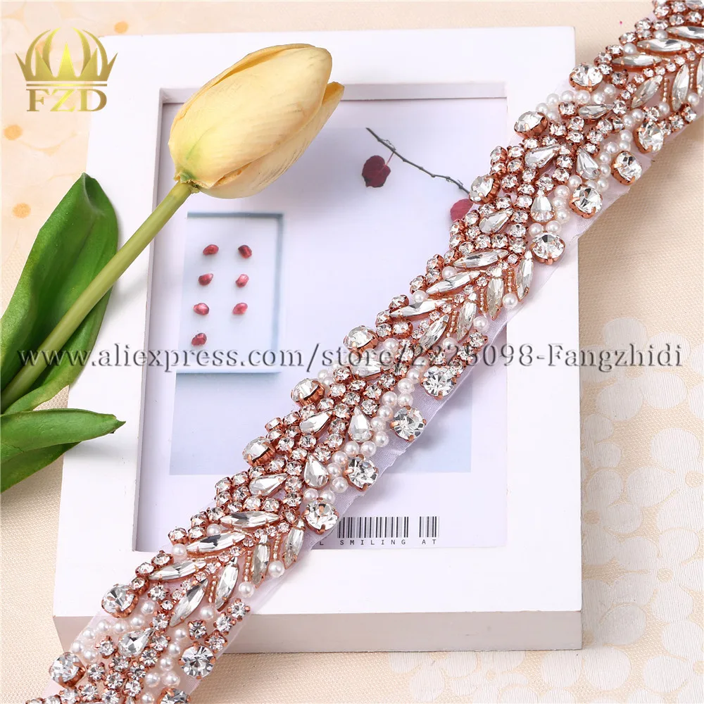 

FZD 1 Yard Handmade Hot Fix Sew on bridal accessories the br Sash Crystal Beaded Applique for Garments Bridal Wedding Dress