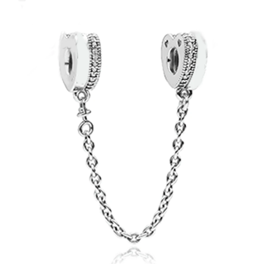 

Spinning Heart Safty Chain Charm Beads 100% Real 925 Sterling Silver Heart Charm Beads Fit Pandora Bracelet Diy Jewelry 2018