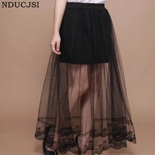 NDUCJSI летняя модная женская кружевная юбка однотонная Повседневная сетчатая Женская Прозрачная черная плиссированная юбка белая длинная сексуальная горячая Распродажа юбок