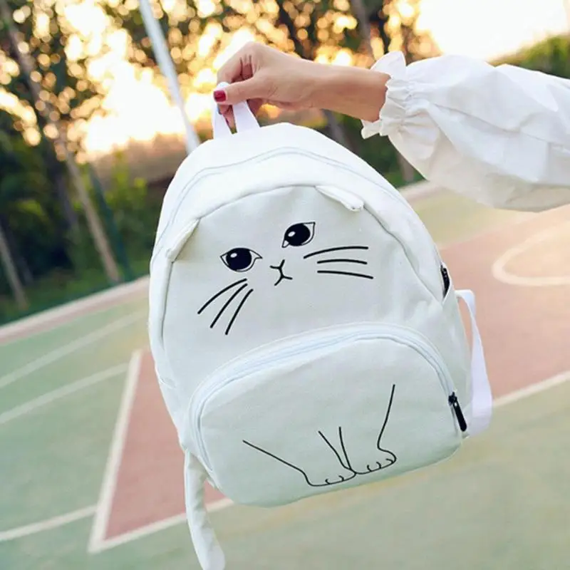 Мода мультфильм вышивка холст школьный женский животный узор мини милый кот повседневный рюкзак и сумка Mochilas