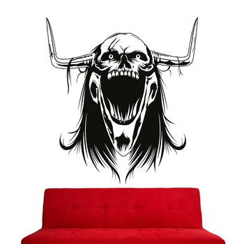 

Skull Halloween Horn Sticker Punk Death Decal Devil Poster Name Car Window Art Wall Decals Parede Decor Mural