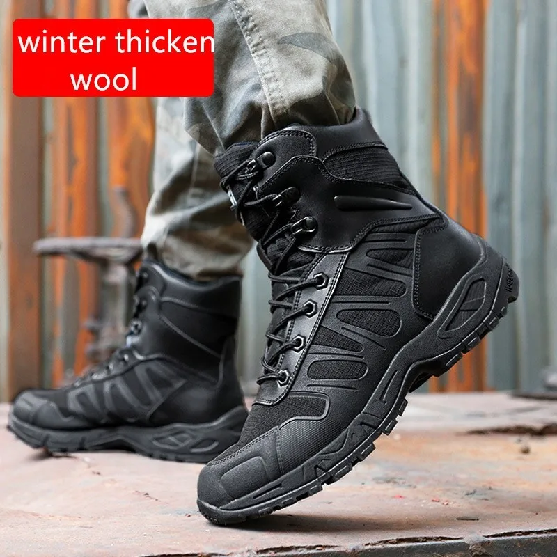 Зимняя шерстяная теплая Военная обувь для мужчин и женщин, для альпинизма, кемпинга, походов, охоты, ультра-светильник, дышащие тренировочные тактические ботинки - Цвет: thicken wool boots