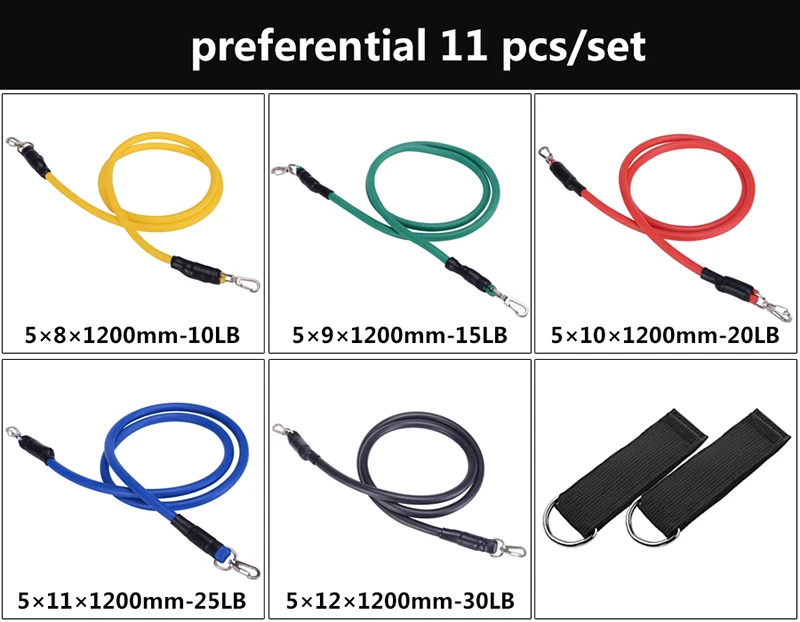 11 шт., Набор резинок для кроссфита, растягивающиеся резиновые расширители для тренировок, пилатеса, фитнеса, резинки, эластичная Тяговая веревка, оборудование