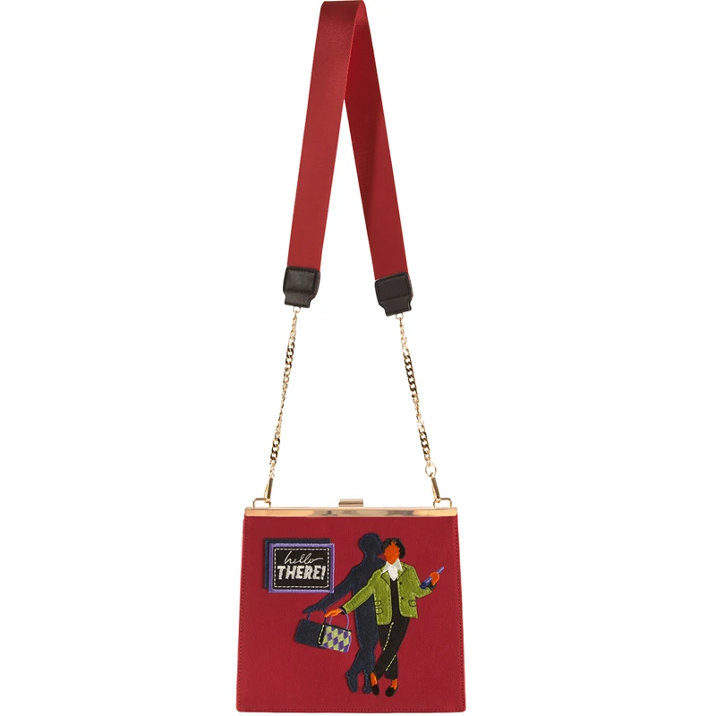 

HAI2 YIZISTORE Vintage Series Handbag Canvas Embroidery Girl Chain Messenger Bag