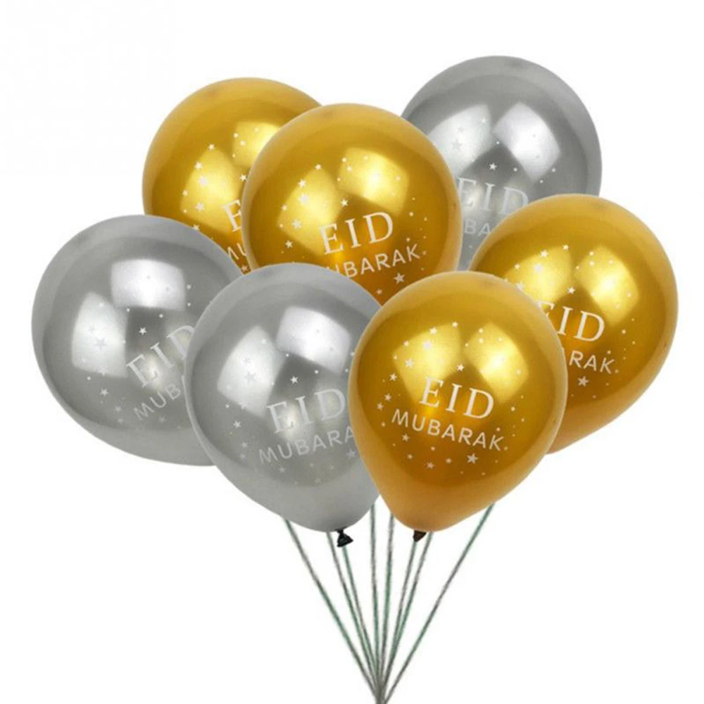 

HAOCHU 10inches Party Supplies EID MUBARAK Little Star Latex Ramadan Balloon Golden Silver Round Ball Muslim Festival Decoration