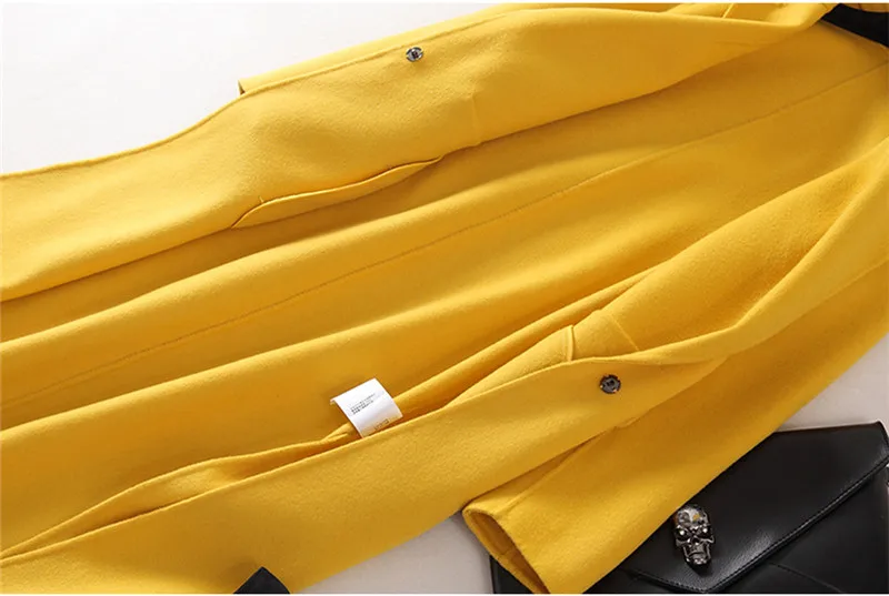 Плюс длинный размер высокого качества double face шерсть ткани женские новые модные пальто бежевый желтый 4 цвета S/M /l