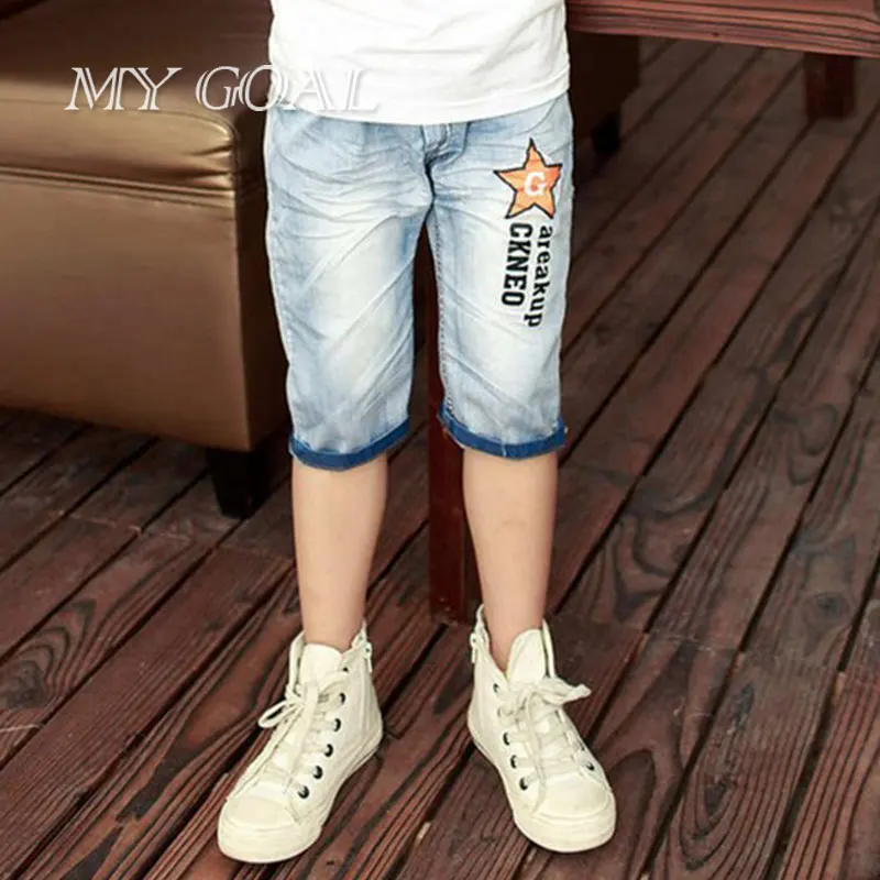 summer denim shorts light blue star printed kids short pants boys elegant jeans for teen children | Детская одежда и обувь