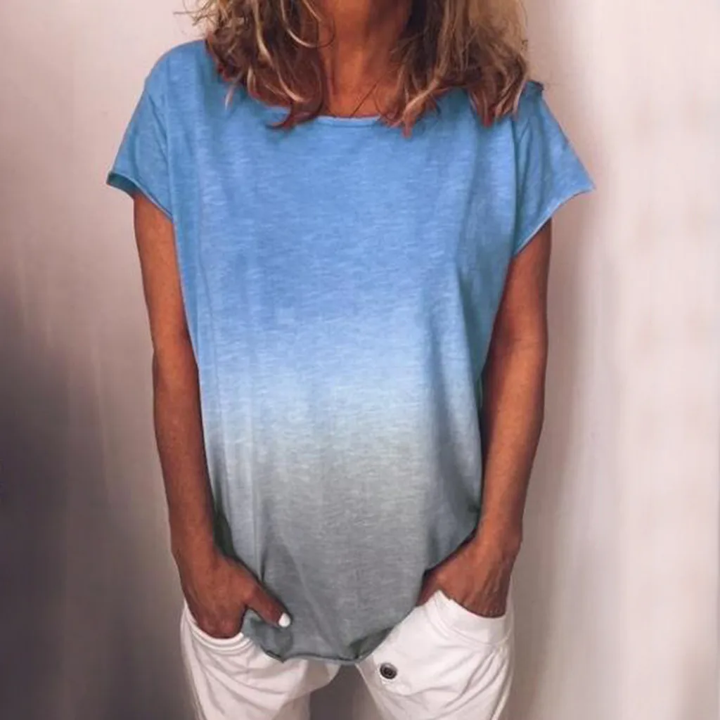 

Plus Size Summer Women's T-Shirt Fashion Gradient Color Casual Loose Tee Shirt Short Sleeve O-Neck T-Shirt Tunic Tee Tops