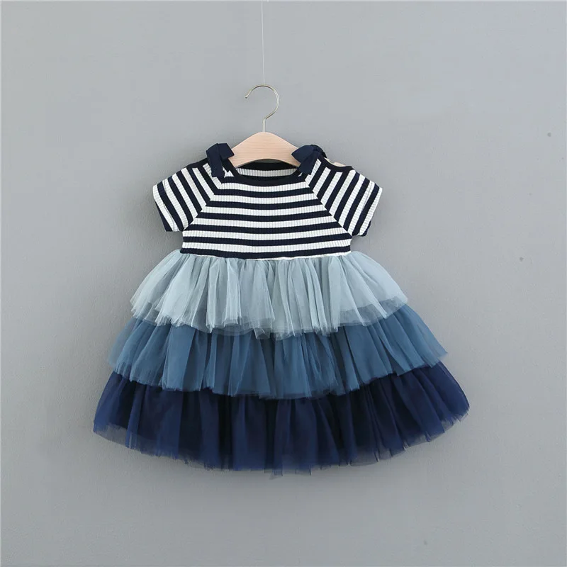 

1 Year Birthday Party Dresses Striped Ball Gown Newborns Princess Clothing 2019 New Summer Baby Girls Dress Infant Clothes