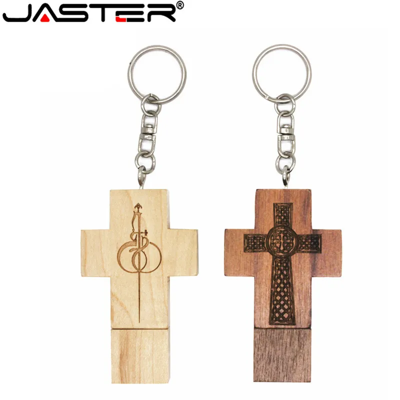 

JASTER hot selling creative 2 color wooden cross real capacity USB 2.0 4GB/8GB/16GB/32GB/64GB USB flash drive 10 PCS free LOGO