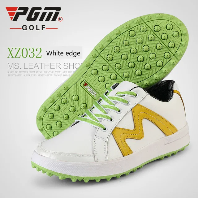 PGM женская натуральная кожаная обувь для гольфа ультралегкие водонепроницаемые дышащие женские нескользящие износостойкие кроссовки для гольфа 34-39 - Цвет: white green 3