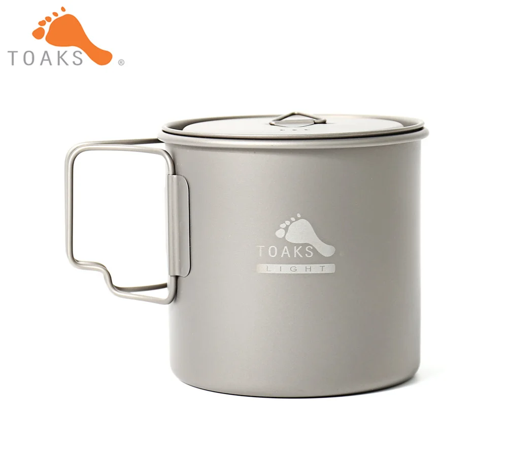 TOAKS POT-650-L النقي التيتانيوم كوب خفيفة النسخة 0.3 مللي متر في الهواء الطلق القدح مع غطاء و طوي مقبض التخييم تجهيزات المطابخ 650 مللي 80g