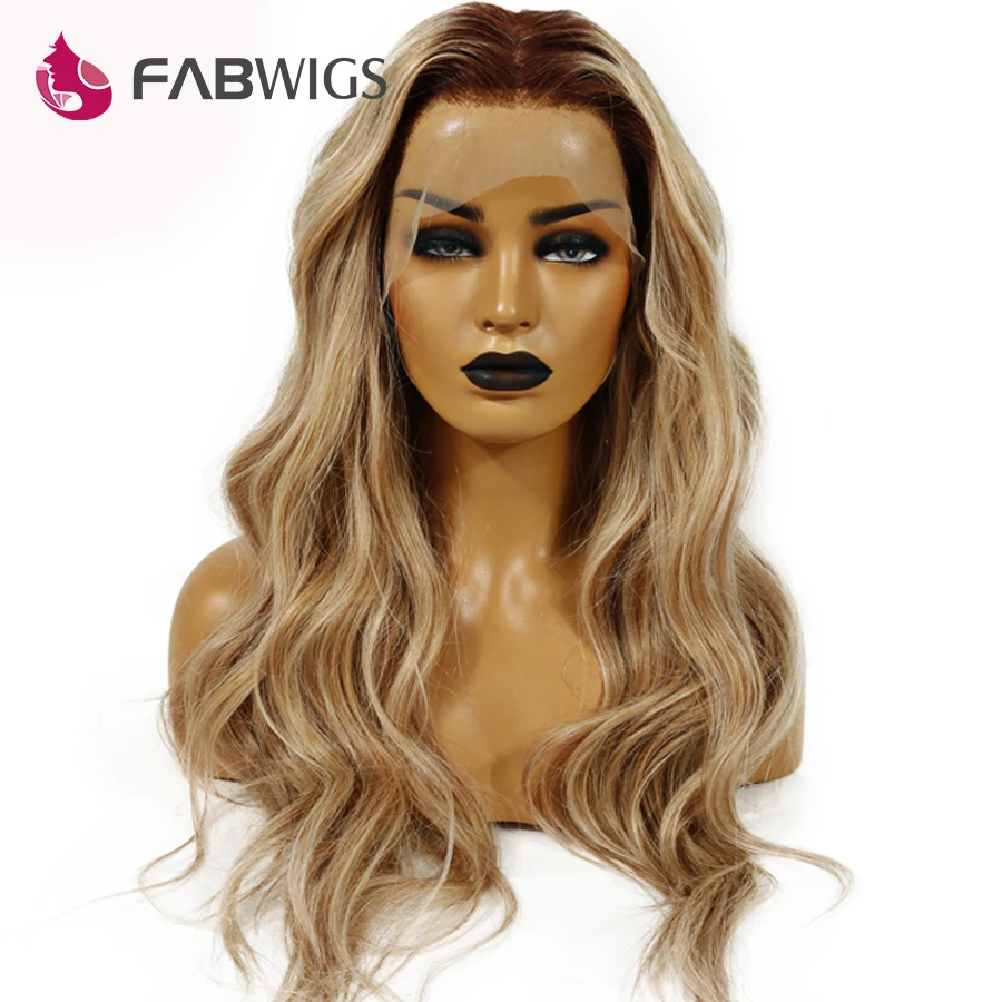 

Fabwigs 180% Density Lemi Color T4/27/613 Lace Front Human Hair Wigs Pre Plucked 13x4 Brazilian Remy Human Hair Wigs