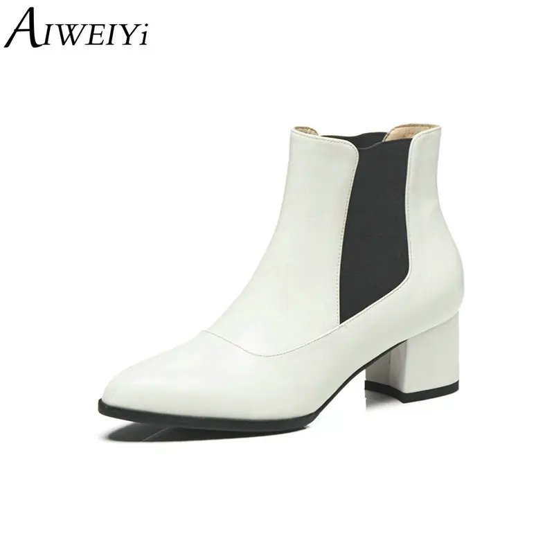 

AIWEIYi Women Ankle Boots Black Thick High Heels Booties Shoes Woman Motorcycle Boots Punk Style Casual Shoes Woman Botas