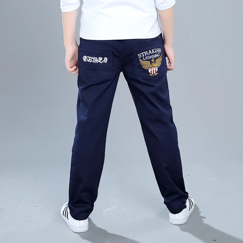 Штаны для мальчиков; детские джинсы; коллекция года; повседневные хлопковые брюки с эластичной резинкой на талии; узкие брюки; одежда для детей; детские брюки с вышивкой в виде орла; От 4 до 16 лет