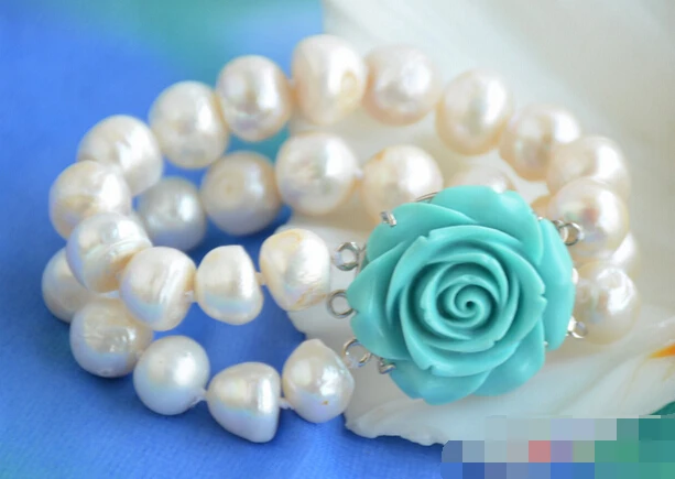 

FREE SHIPPING>>>@@ > 10754 2row white baroque freshwater cultured pearl bracelet
