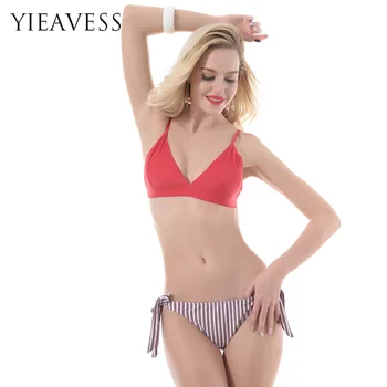 

2018 Summer Swimsuit Push up Bikini Set Triangular Swimsuit Striped biquini Bathing Suit bandage Brief Swimwear For Women