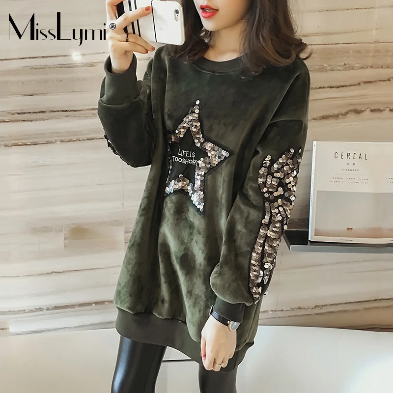 MissLymi L 4XL Plus Size Velvet Sweatshirt Women 2017