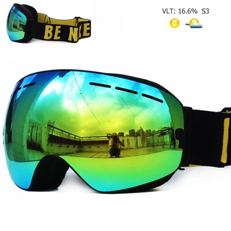 UV400 Анти-туман двухслойные лыжные очки большие линзы Лыжная маска очки лыжный снег сноуборд очки зеркальные поляризационные очки для мужчин