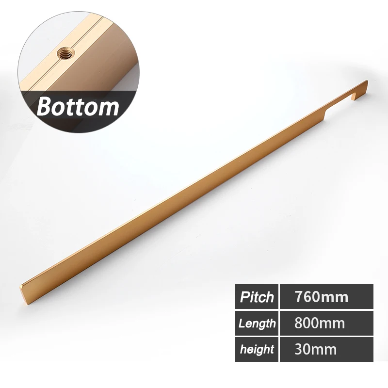 Американская ручка 1000 мм, Длинные матовые черные и золотые алюминиевые ручки, современная простая дверная ручка для шкафа, длинная ручка для ящика шкафа - Цвет: 800MM Gold